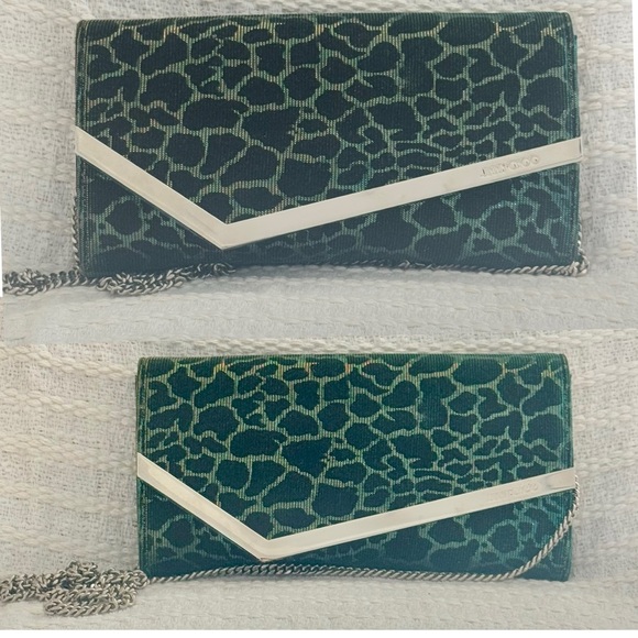 Jimmy Choo Emmie Metallic Glitter Hologram Camo Zebra Jacquard Print Clutch NEW - Picture 7 of 16